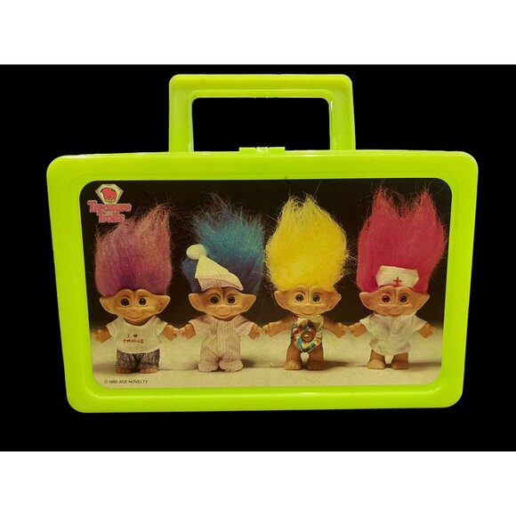 Vintage Ace Novelty Treasure Trolls‎ 1992 Neon Green Pencil Case Toy Case - Picture 1 of 14
